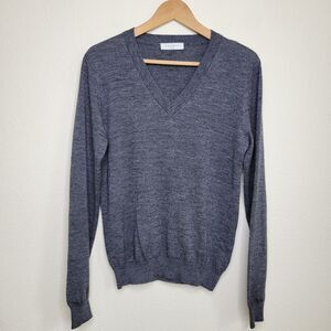 Sandro Paris Merino Wool V-Neck Sweater Size Small Gray Washable Preppy Classic